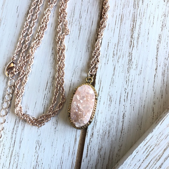 Peach Natural Druzy Stone Necklace - Picture 2 of 3